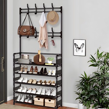 7822 Shop 生活選物 鞋帽架 升級款 側布  60cm  黑色  5層