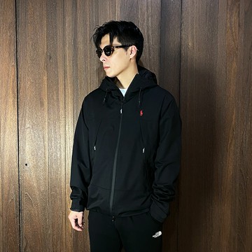 美國百分百【全新真品】Ralph Lauren 防風外套 連帽 男款 RL 小馬 logo 夾克 黑色/深藍 CZ42