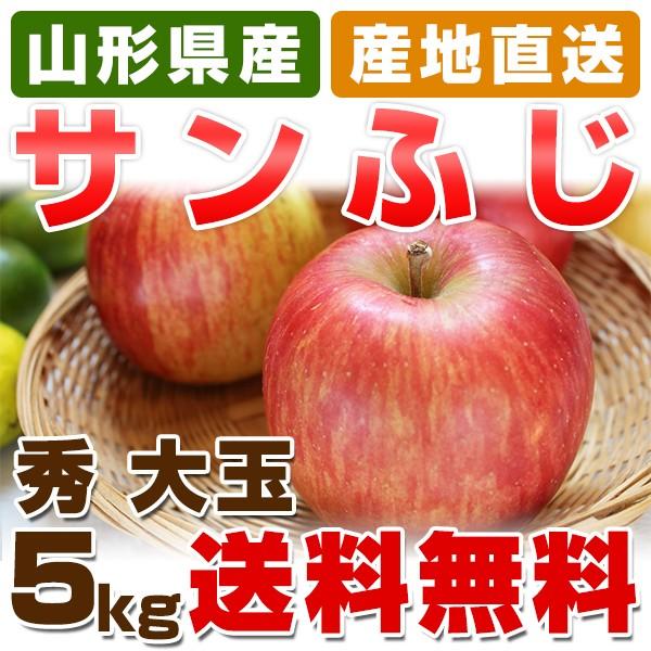 送料無料 サンふじ りんご 山形県産 秀 大玉 5kg箱 (14〜16玉入) ふじ りんご リンゴ お歳暮 御歳暮 お年賀 御年賀 贈答 