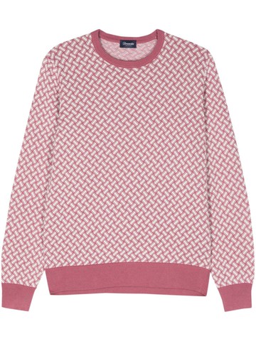 Drumohr - intarsia-pattern jumper - men - Cotton/Linen/Flax - 56 - Pink