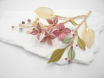 【四葉】春花 小花 樹葉 造型纏花軟簪 髮簪 髮飾 天然石