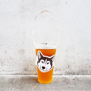 哈士奇 2毛色 灰黑 棕 造型隨行飲料杯套提袋 飲料提袋