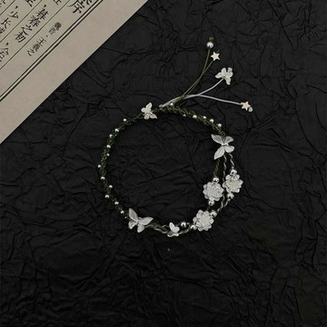 🔥品質保障🔥「深秋香綠」新中式蓮花蝴蝶編織手鏈森係清冷感高級國風顯白手飾
