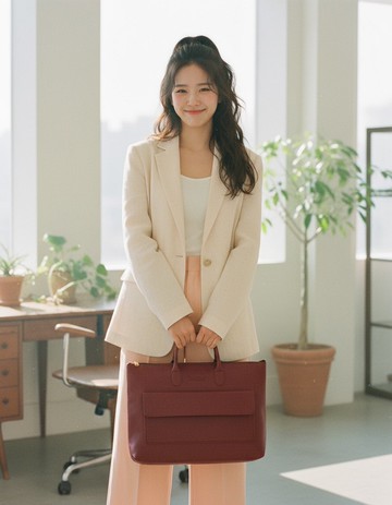 WARALEE's DAY | 短手柄扁方形拉鍊手提包 - 紅酒顏色