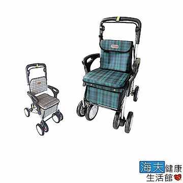 海夫健康生活館 有扶手購物助行車_格紋款