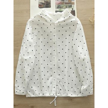 雙層棉紗襯衫防曬衣女2025新款夏季文藝小清新波點連帽長袖薄外套