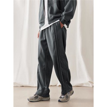 bdpowerup春季純色重磅直筒褲男新款簡約針織運動長褲男寬松