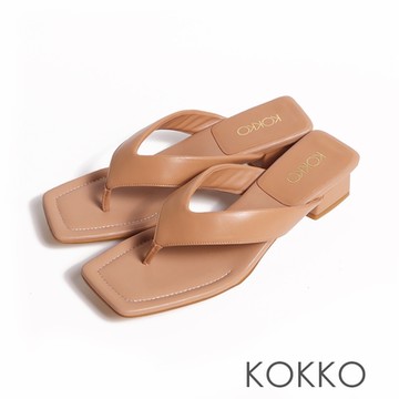 KOKKO歐美感俐落人字方跟拖鞋卡其色