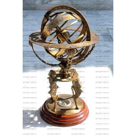 Nagina International, 19" Nautical Brass Sphere Engraved Armillary Antique Vintage Globe with Compass