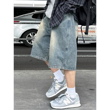 MRCYC復古風牛仔短褲男士夏季闊腿休閑七分褲韓系通勤風百搭褲子