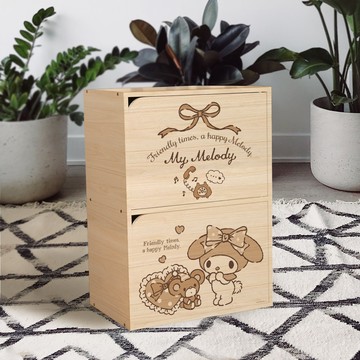 收納王妃 - 三麗鷗Sanrio【來電美樂蒂】淺木紋 雙層櫃木紋櫃 雙層木櫃 收納櫃 書櫃 置物櫃 木門櫃