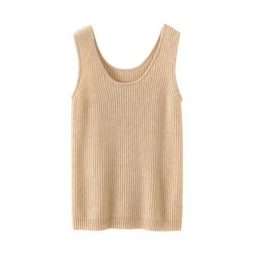 秋季新款100純山羊絨吊帶背心女歐貨高端軟糯U領抽條打底針織衫