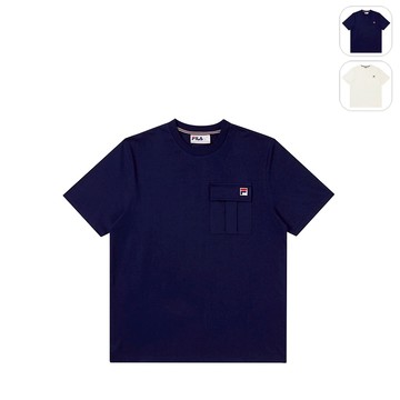 【FILA】中性款 棉質短袖圓領T恤-丈青 1TEY-1807-NV