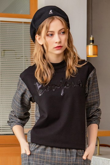 MW 拼接亮片格紋上衣