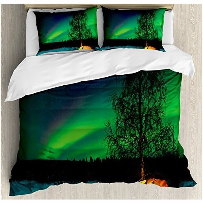 Northern Lights布団カバーセットby Ambesonneキャンプ テントunder磁気field Nature画像 装飾寝具セットwit 通販 Lineポイント最大get Lineショッピング