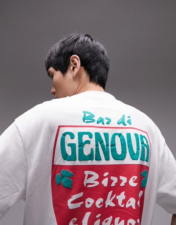 Topman oversized fit t-shirt with front and back Genova print in white