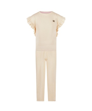 荷葉邊米白色短袖套裝134cm