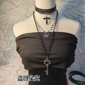 【現貨今天買明天到】闇黑黑色哥特y2k重工十字架設計串珠毛衣項鏈辣妹朋克鎖骨配飾