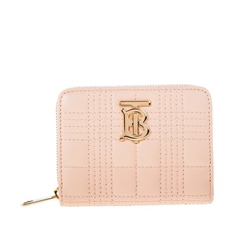 BURBERRY 巴寶莉  新款鍍金Thomas BURBERRY 巴寶莉 花押字絎縫皮革Lola拉鍊短夾 (蜜桃粉紅色)