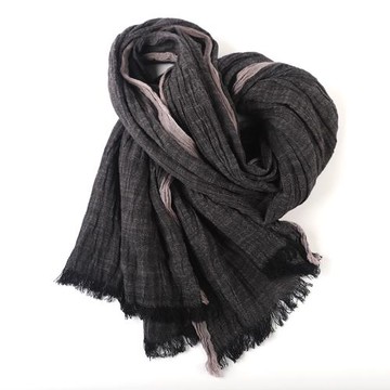 棉麻圍巾男士春秋冬季日系薄款黑色百搭純色棉麻圍脖女文藝復古潮