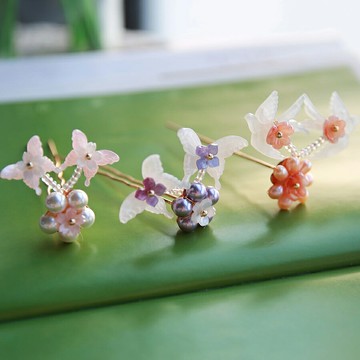 蝶戀花 三色蝴蝶裝飾小釵原創設計漢服發飾小朵簪子蘭亭別院頭飾