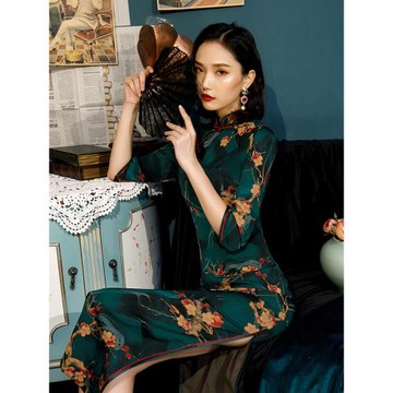 (免運)國風長款改良旗袍新款2025新款年輕款女中式復古民國老上海走秀款