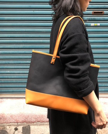 拼接復古托特包/手提包  -植鞣皮革製-