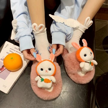 萌萌噠兔子毛毛拖鞋女外穿2021年新款秋季百搭防滑懶人拖一字棉拖