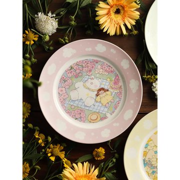 藍蓮花羨鳥文社點心水果盤子陶瓷平盤網紅精致備菜盤家用沙拉盤子