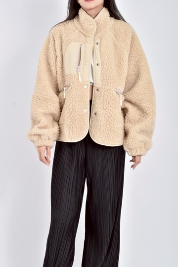 (M) reve韓牌口袋排扣寬鬆杏色外套