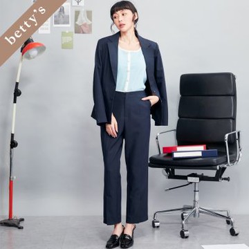 betty’s貝蒂思 高腰剪裁褲管開衩西裝褲(深藍)