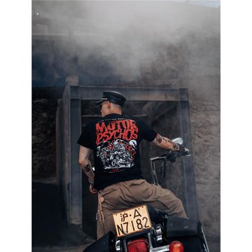 美式重型硬漢機車短袖t恤男摩托車半袖復古阿美咔嘰骷髏頭搖滾風