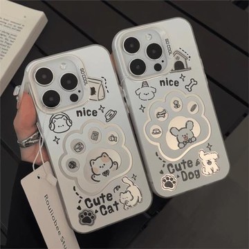 可愛狗爪適用蘋果17promax手機殼超薄磨砂iphone16pro彩繪新款全包15卡通創意14情侶男女13硅膠17防摔保護套