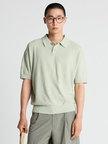 Boucle Collared Knit Sweater _ Light Green