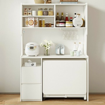 免運 可開票 日式 志光现代简约北欧餐边柜折叠餐桌高柜一体靠墙小户型白色折叠桌 快速出貨