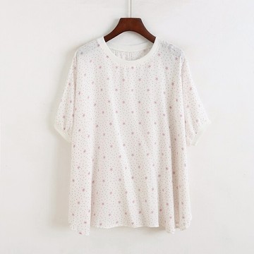 短袖圓領純棉T恤 寬松大版夏季新款打底衫 碎花蝙蝠衫上衣 B/10-2