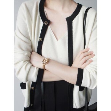 黑白撞色小香風高級針織開衫女秋季法式優雅毛衣外套溫柔長袖上衣