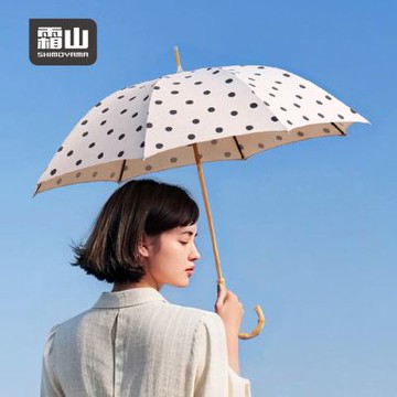 日本霜山 復古水玉點點8骨晴雨兩用竹柄長傘