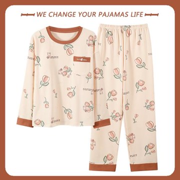 2025年睡衣女士春秋季純棉長袖長褲網紅套頭薄款可外穿家居服秋天