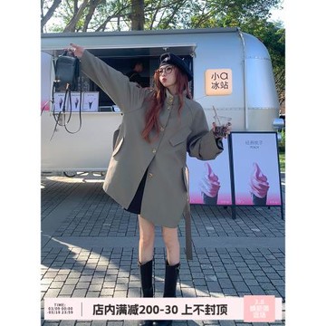 LINGLAI玲萊 灰色風衣女中長款春秋英倫風小個子休閑短款上衣外套