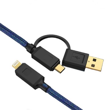 UniSync Type-C/USB to Lightning 二合一60W大功率急速快充傳輸線 藍