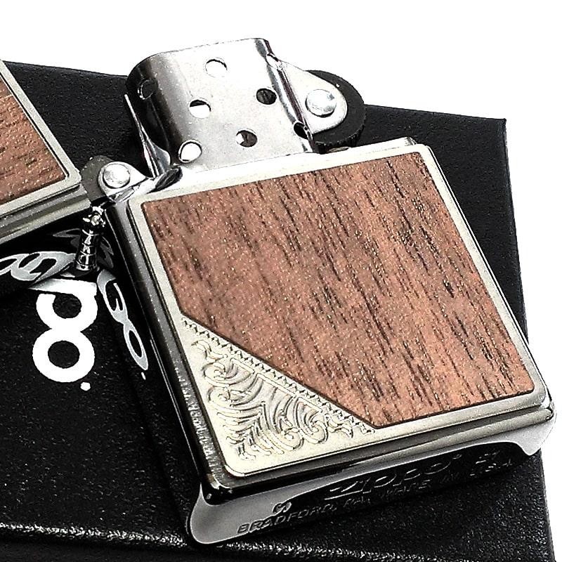 ZIPPO ライター ウッド メタル ジッポ ウッド貼り シルバー アラベスク 