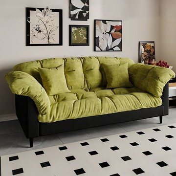 山茶花布藝沙發客廳懶人沙發小戶型出租屋新款奶油風直排雙人沙發 c8142