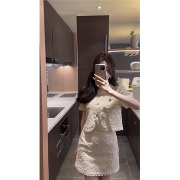 小香風氣質套裝裙女裝2025夏季新款時尚白色上衣裙子高級感兩件套