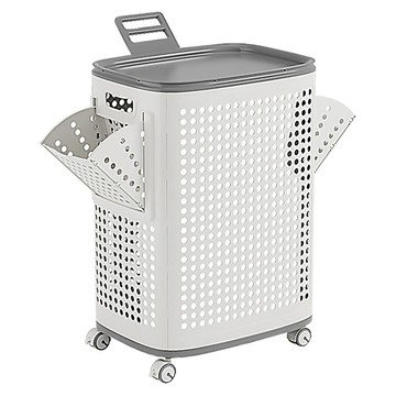 AOTTO 創意傢俱 大容量透氣含蓋附輪髒衣籃 70L AS-212  白色  42 x 33 x 60cm