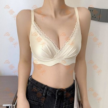 【臺灣出貨👙】法式內衣女小胸聚攏無鋼圈上託收副乳大胸顯小性感蕾絲綢緞文胸罩【伊娜美】