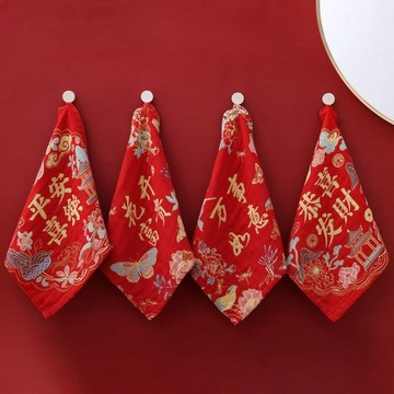 2026新年新款100%純棉紗布方巾35*35大方巾吉祥喜慶高端系列禮品