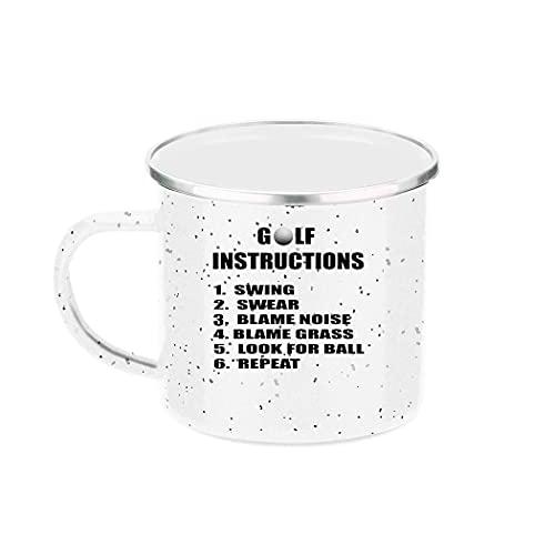 Funny Golfing Camp Mug Enamel Camping Coffee Cup Gift Golf Instructions Gol