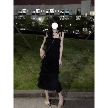 法式洋裝  蛋糕連身裙 大碼女裝夏季溫柔風法式吊帶連衣裙超仙海邊度假長裙層層蛋糕裙女0610