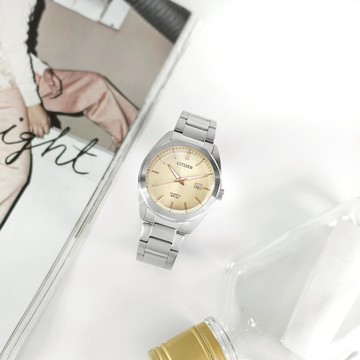 CITIZEN 星辰表 / BI5110-54B /礦石強化玻璃 日本機芯 日期 不鏽鋼手錶 米黃色 41mm